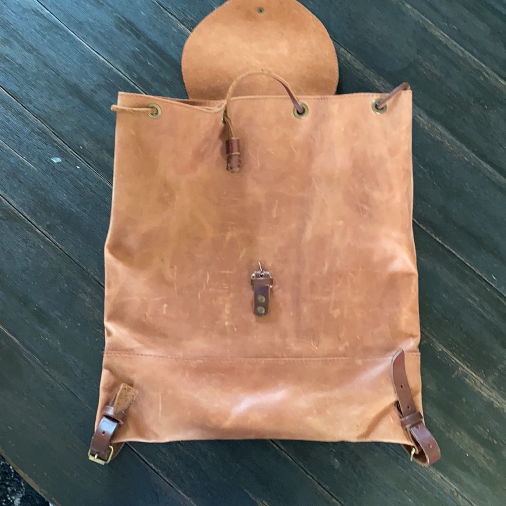 Women's Leather Drawstring Backpack in Cognac Brown - Picture 4 of 7